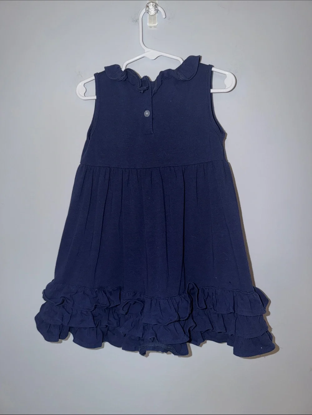 Stitchy Fish Girls Ruffle Tank Dress Size 3T Navy Blue Patriotic Flag Appliqué
